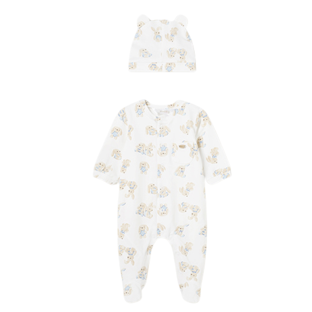 Mayoral Boys Bunny Print All in One & Hat Set