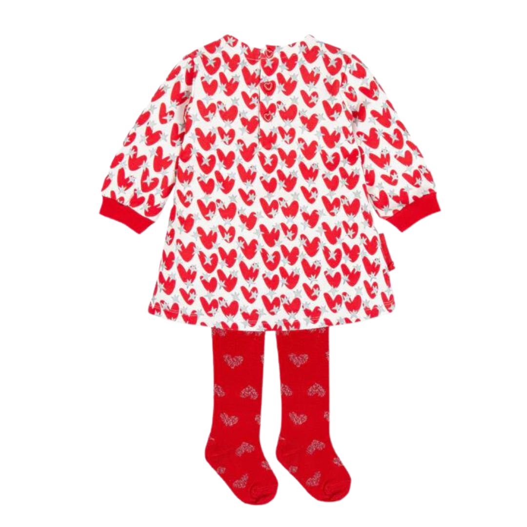 Agatha Ruiz de la Prada Red Heart Print Dress & Tights Set