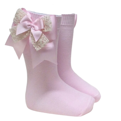 Pocholo Girls Pink Knee High Bow Socks