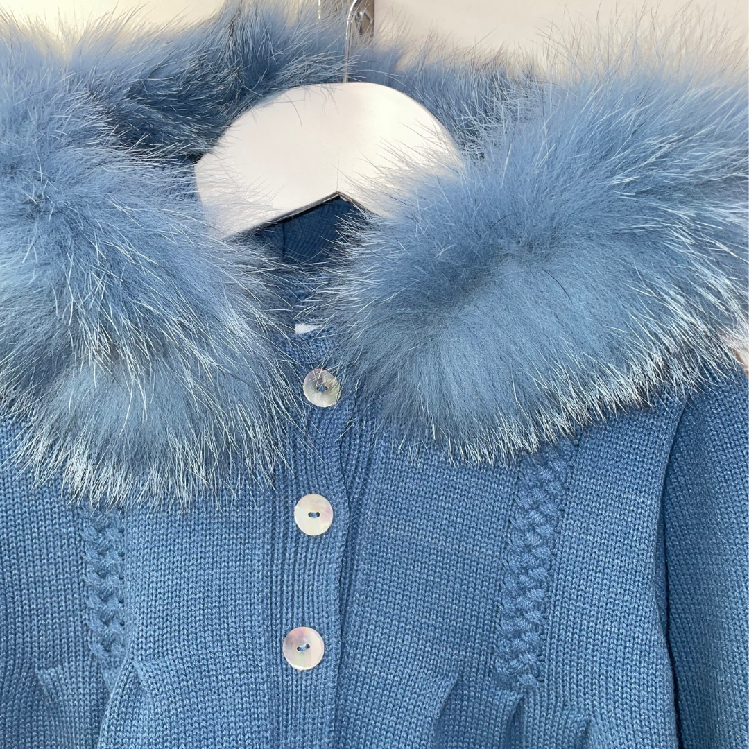 Artesania Granlei Girls Blue Knit Faux Fur Jacket