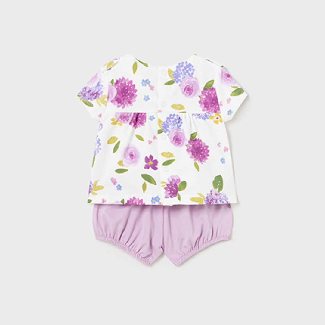 Mayoral Girls Purple Floral Print T-Shirt & Short Set