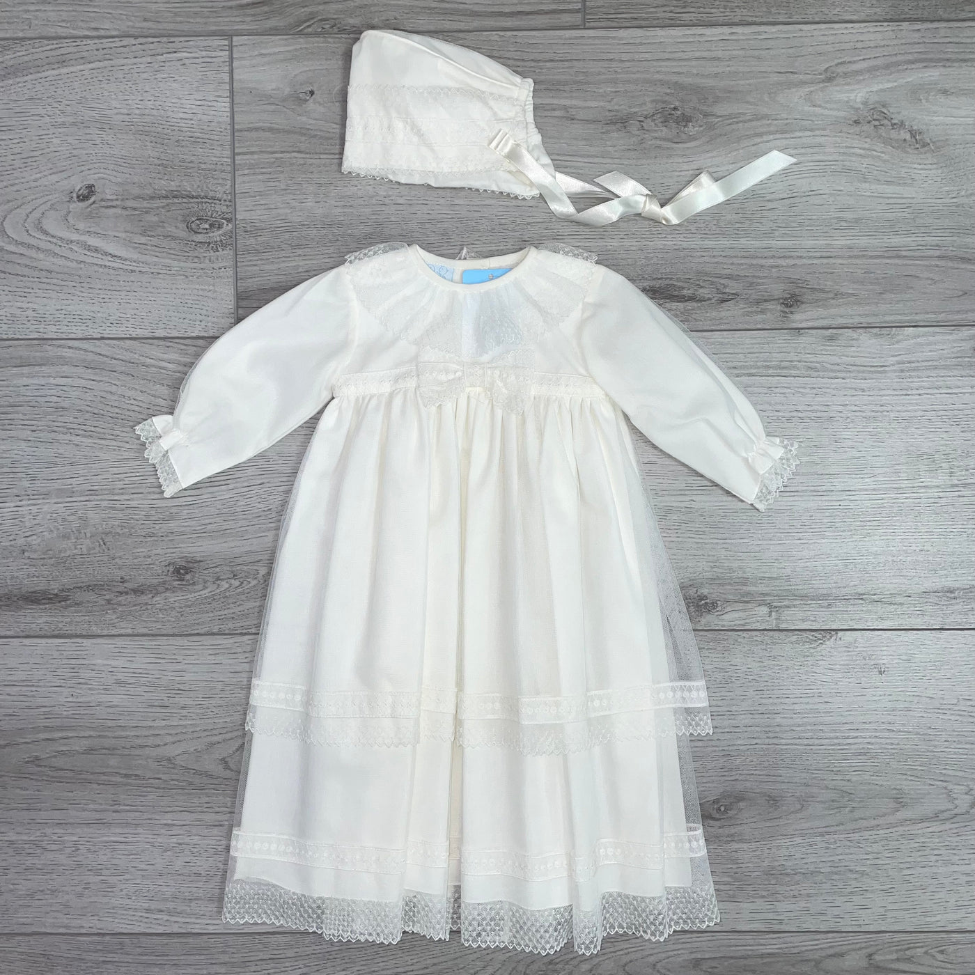 Artesania Granlei Bow & Lace Christening Gown and Bonnet