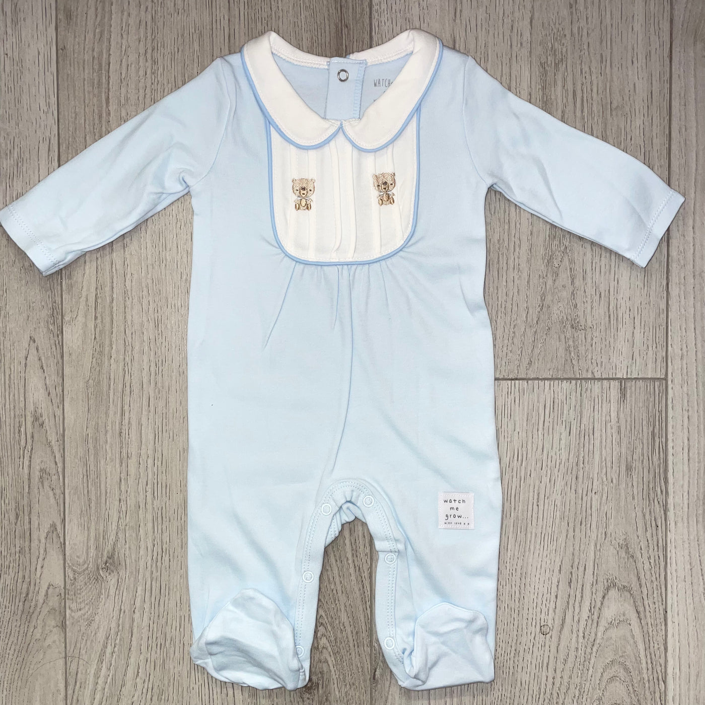 Watch Me Grow Baby Boys Blue Bear Embroidered All in One