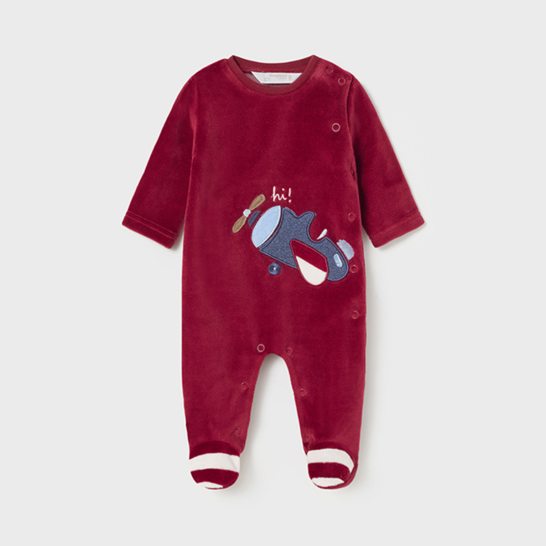 Mayoral Baby Boys Red Velour All in One