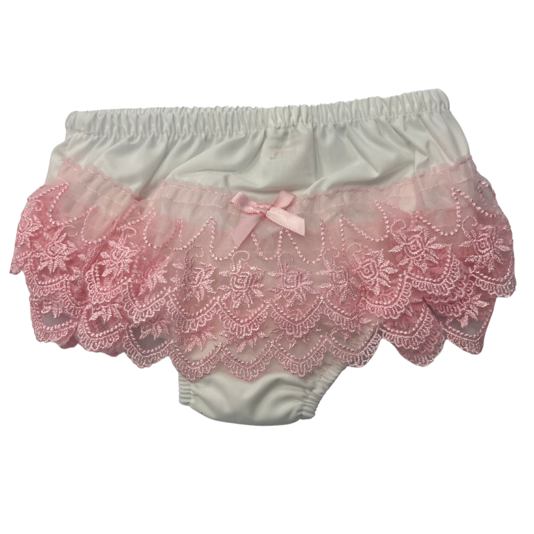 Baby Girls White and Pink Frilly Pants