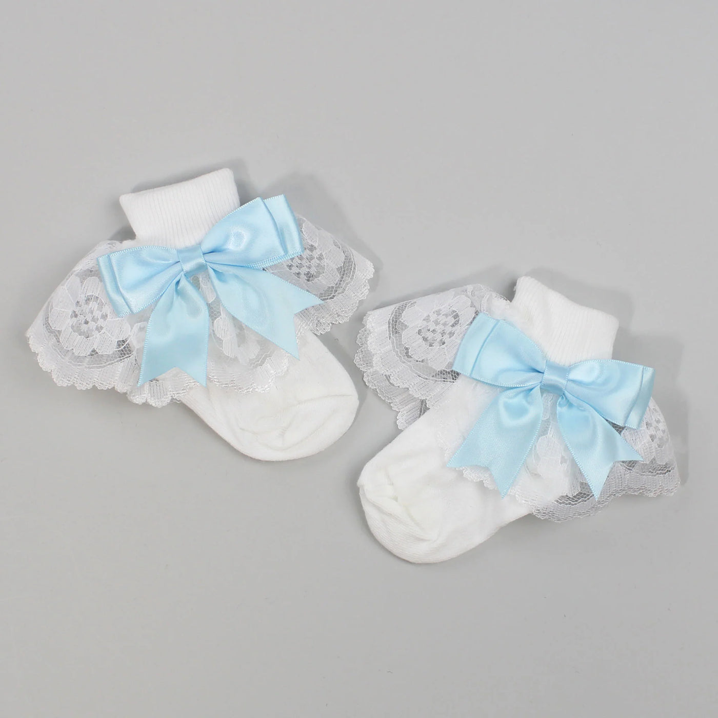 Kinder Baby Girls White & Satin Blue Bow Socks