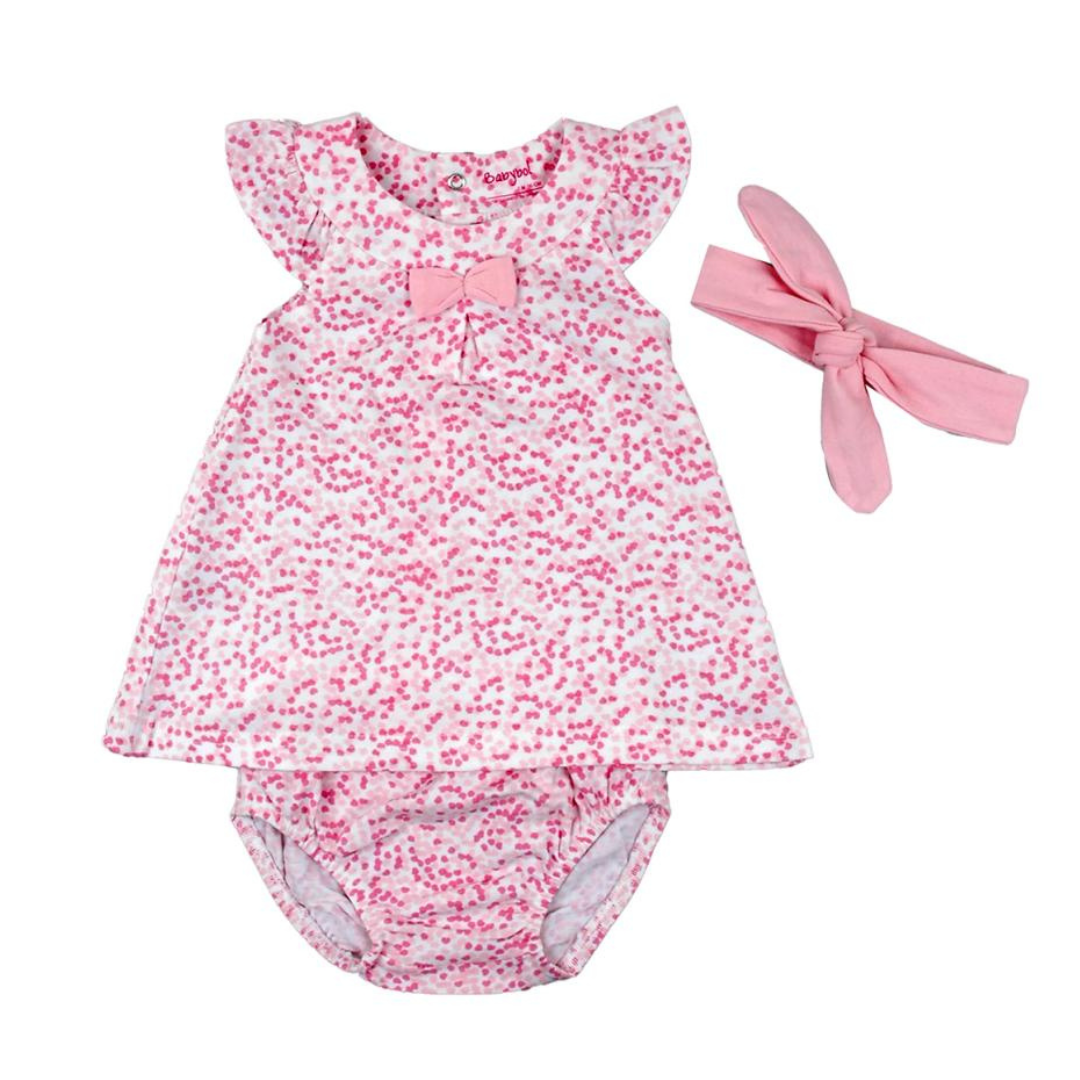 Babybol Girls Pink Dot 3 Piece Dress Set