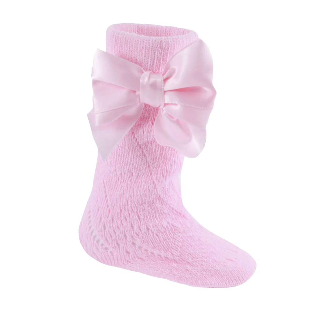 Soft Touch Girls Pink Satin Bow Knee High Socks