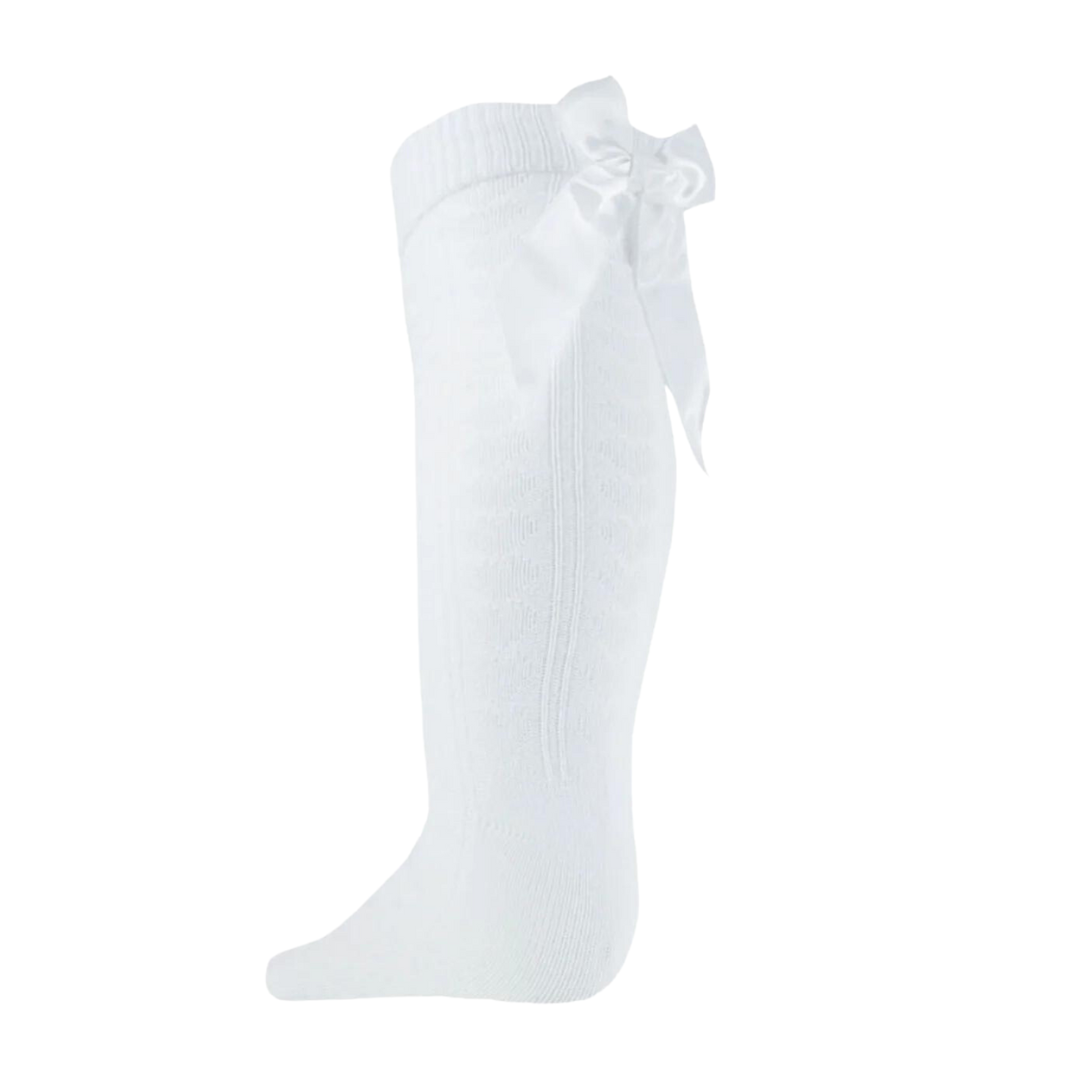 Soft Touch Girls White Bow Knee High Socks