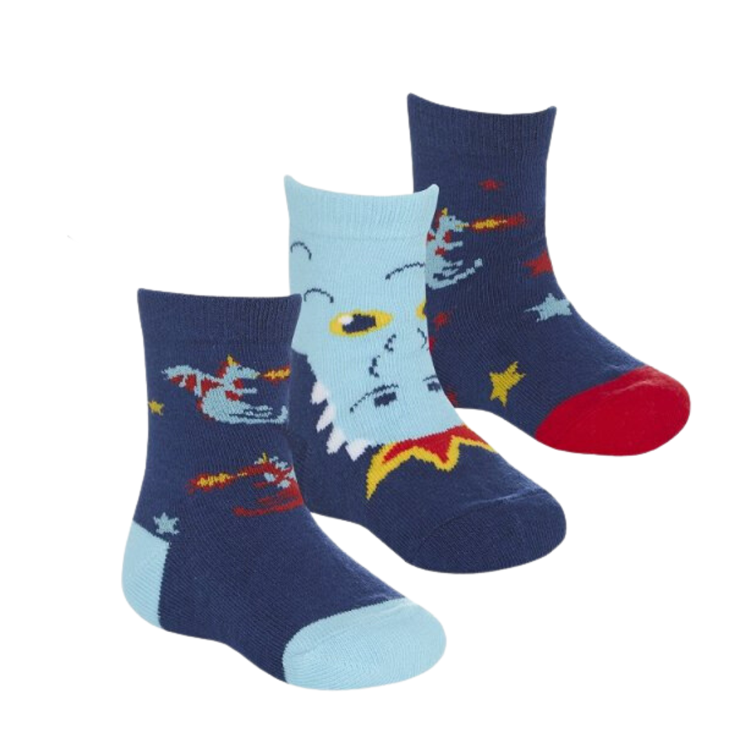 Baby Boys Triple Pack of Dragon Print Socks