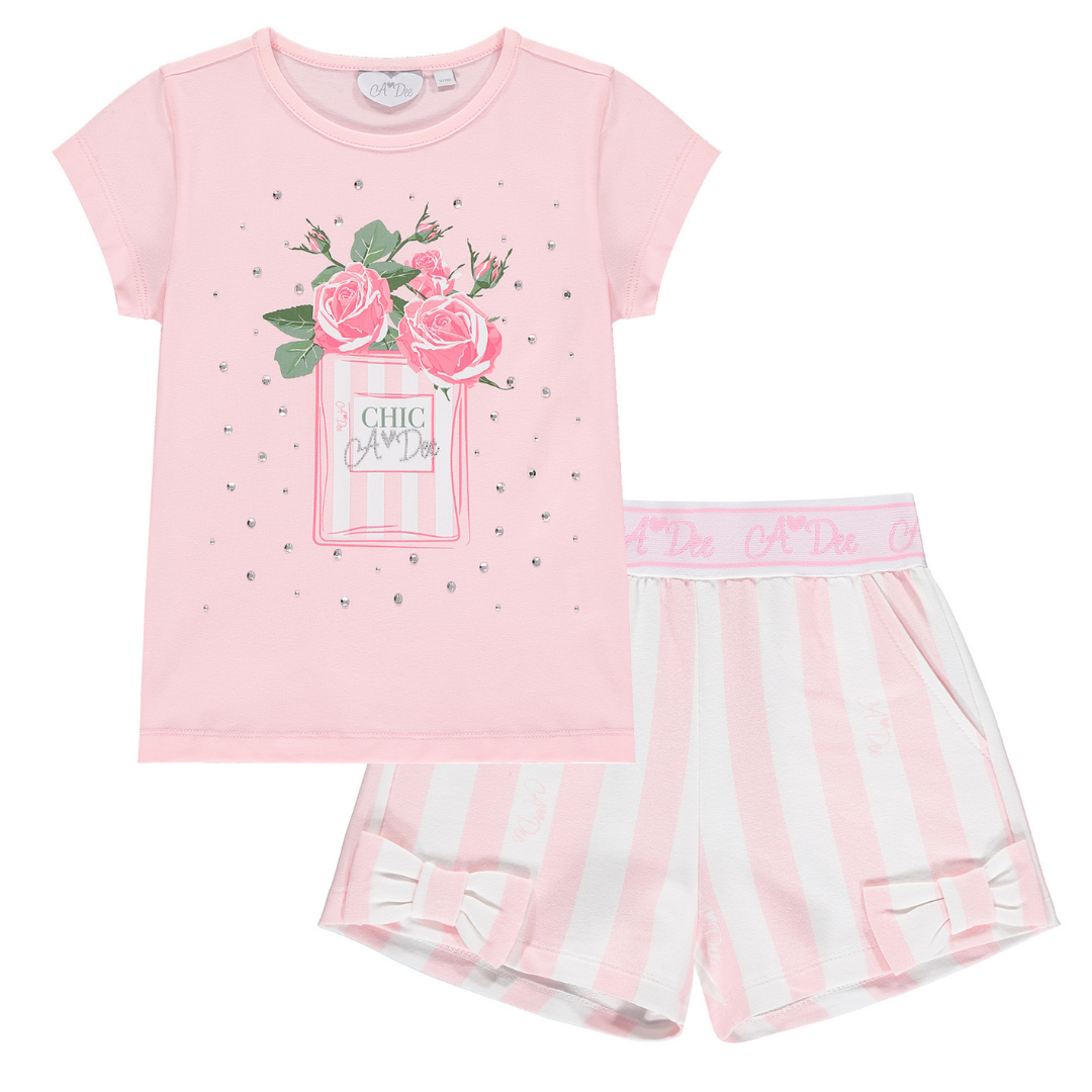 A Dee Girls Two Piece Pink Stripe Short Set