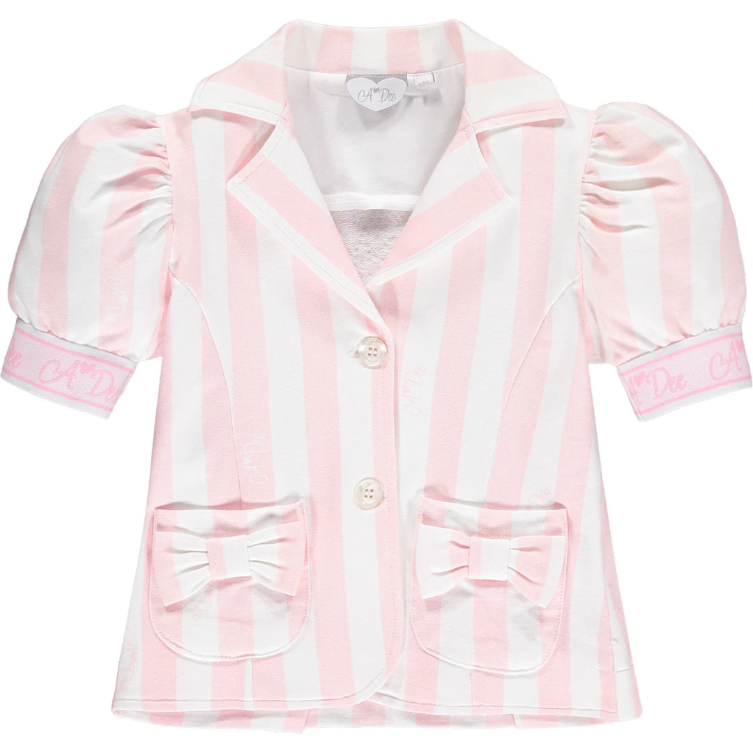A Dee Girls Three Piece Pink Stripe Short & Blazer Set