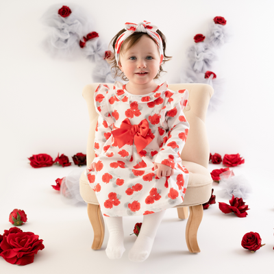 Little A Girls Red Rose Print Dress