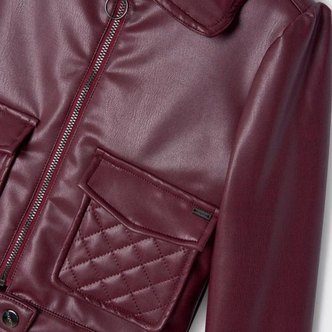 Mayoral Girls Faux Leather Burgundy Jacket