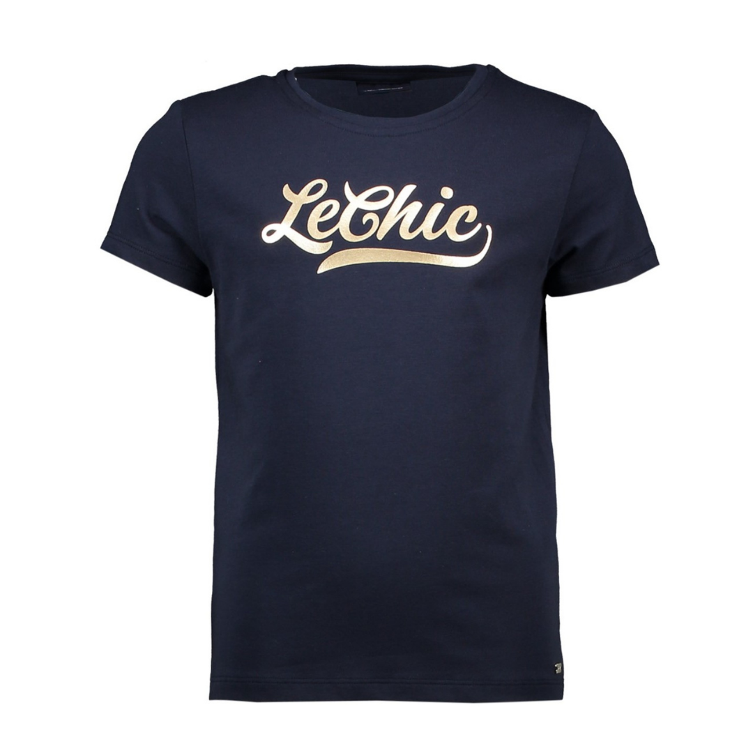 Le Chic Girls Navy & Gold Print T-Shirt