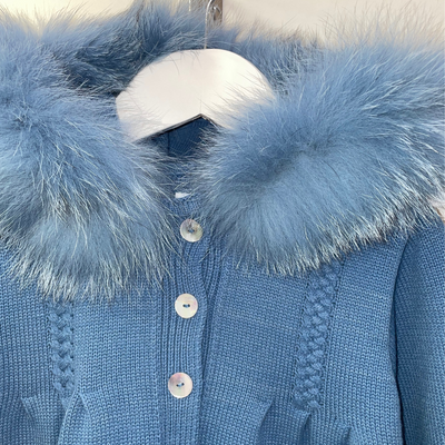Artesania Granlei Girls Blue Knit Faux Fur Jacket